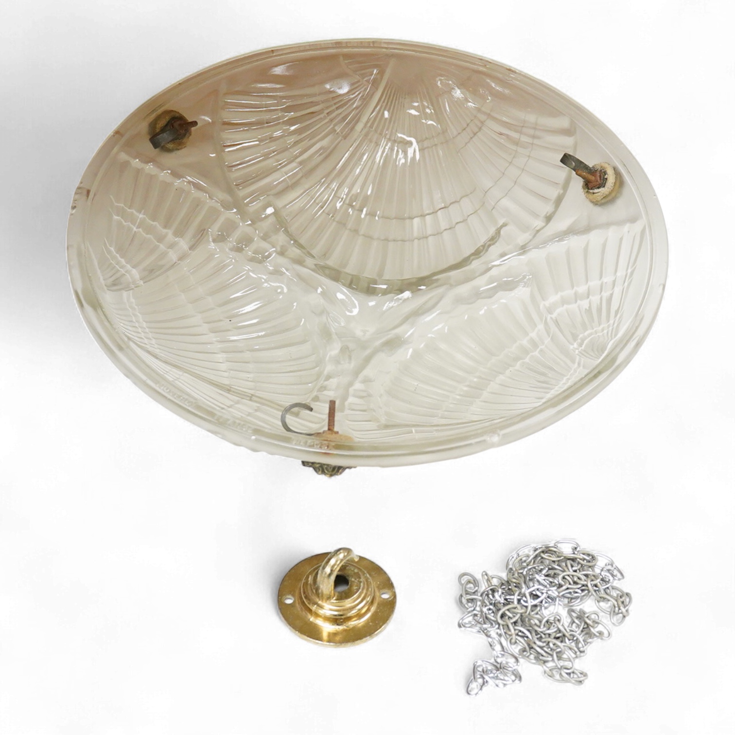 A Noverdy French pressed glass plafonniere of shell design, 34cm in diameter